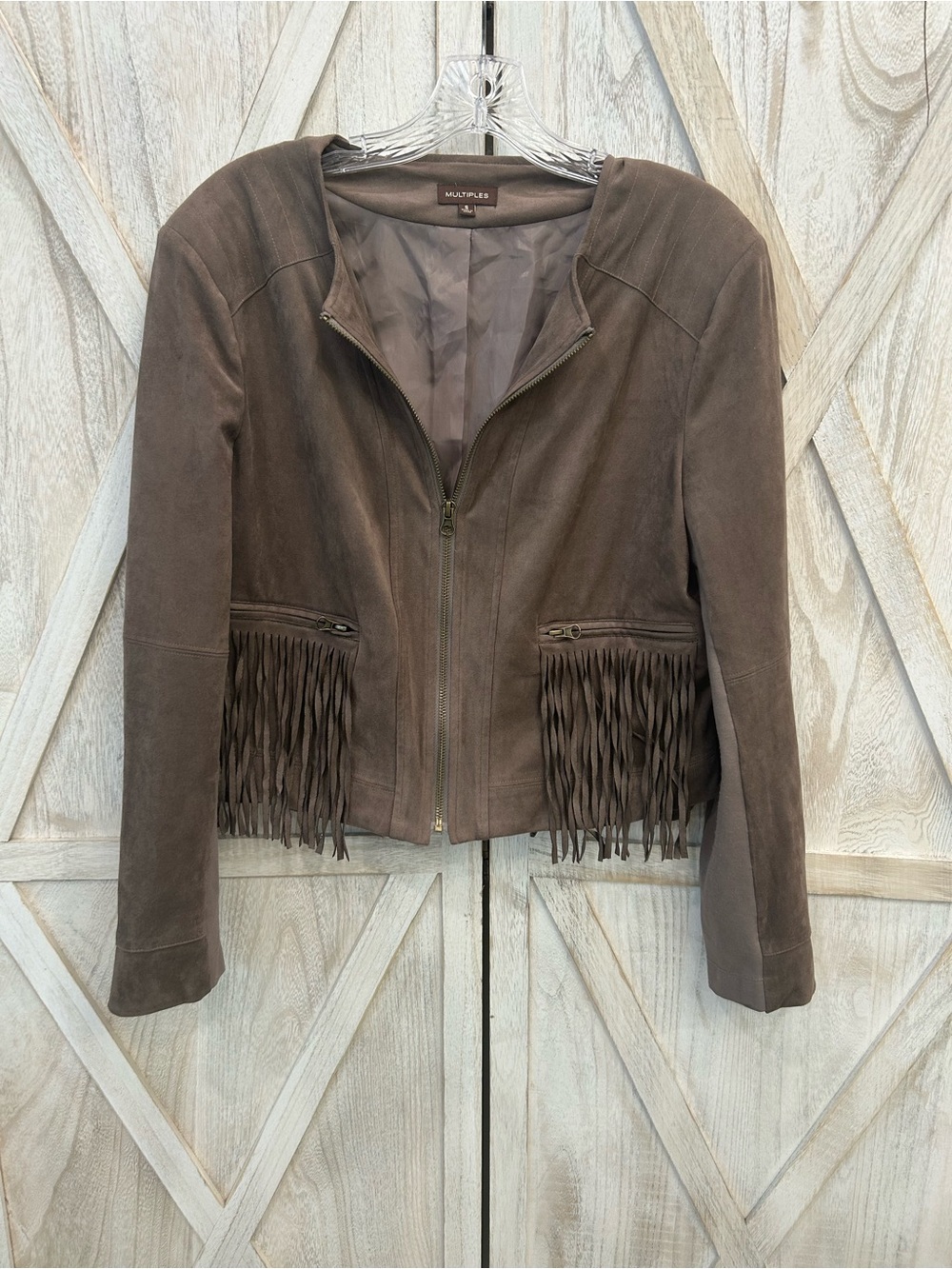 Multiples Brown Suede Fringe Zip-Front Jacket